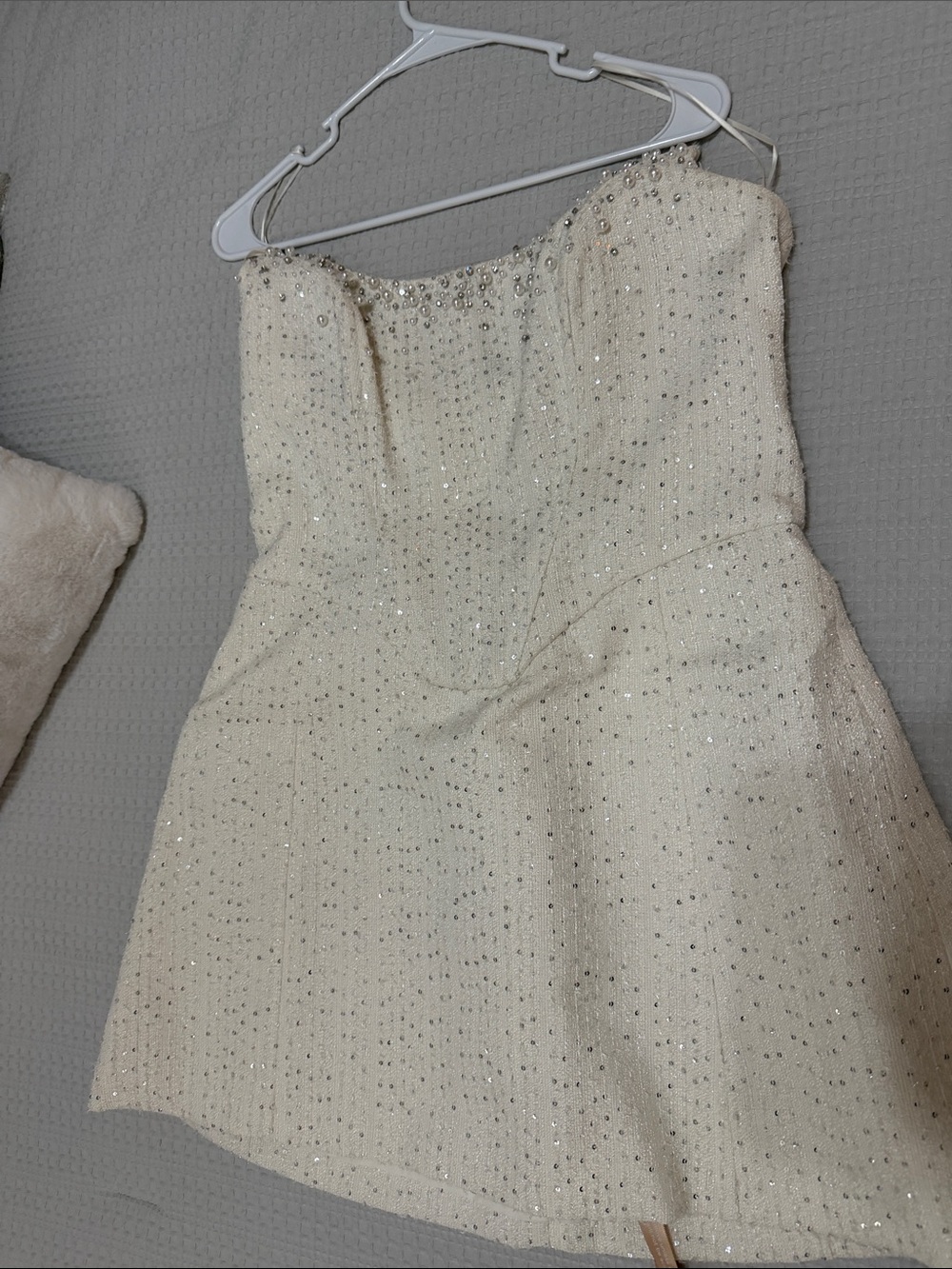 Meshki Ivory Sequin Strapless Mini Dress